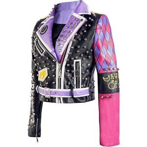 DARKSHE Women's Faux Leather Taskmaster, Black/Purple Jacket Fashion Coat
